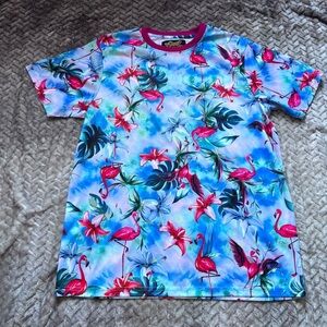 ⭐️⭐️⭐️Good Vibes MENS Hawaiian Flamingo Floral T-shirt size Large